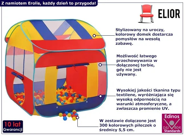 Kolorowy namiot dziecięcy z 300 piłeczkami w zestawie Z9-B69