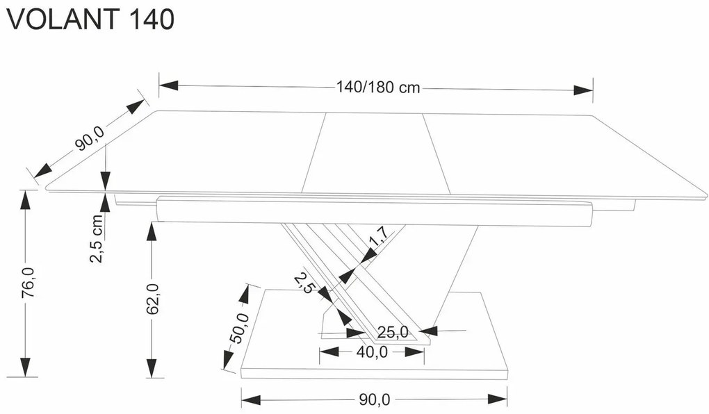 Stół rozkładany VOLANT 140(180)x90 czarny marmur/dąb złoty HALMAR