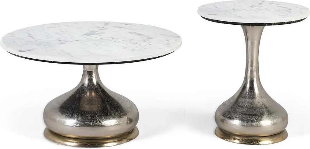 Zestaw dwóch stolików basowych z okrągłą platformą z marmuru