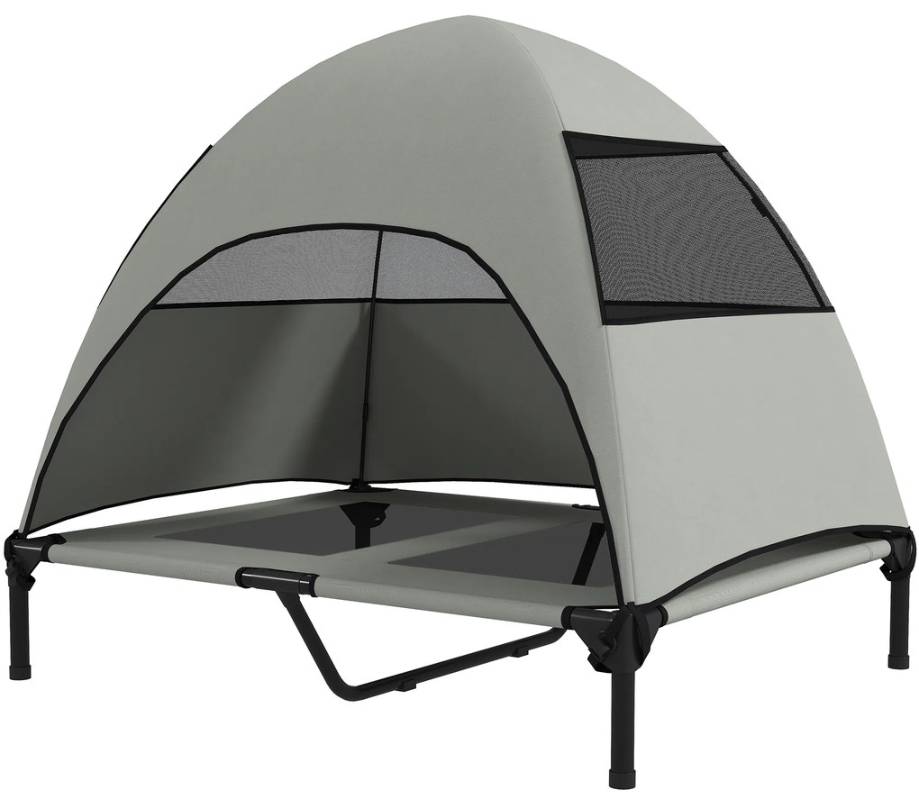 PawHut Zewnętrzne Legowisko dla Psa z Daszkiem, Podwyższone dla Dużych Psów, 91 x 76 x 90 cm, Jasnoszary