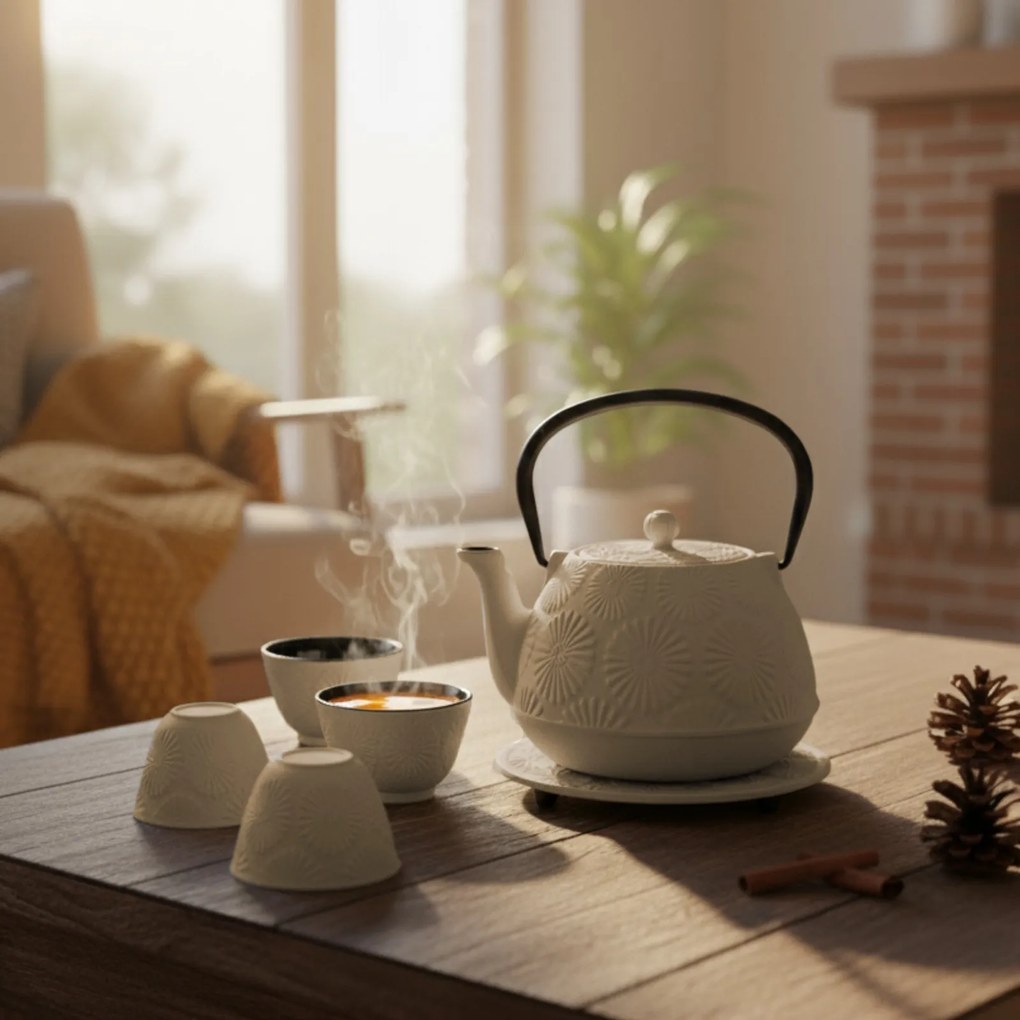 Dzbanek żeliwny z czarkami i podstawką KOGA, 1200 ml