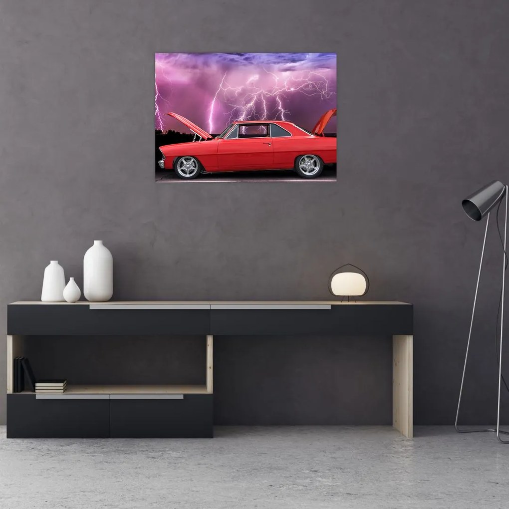 Obraz na szkle - czerwone auto (70x50 cm)