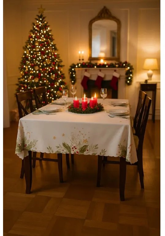 Świąteczny obrus WINTER TABLE 140x220 cm, biały