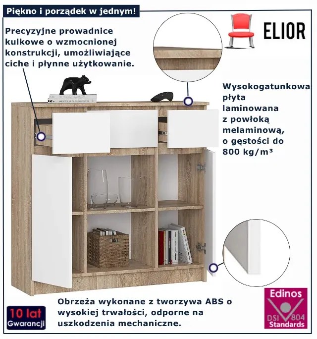 Minimalistyczna komoda do salonu dąb sonoma + biały Z4-N49