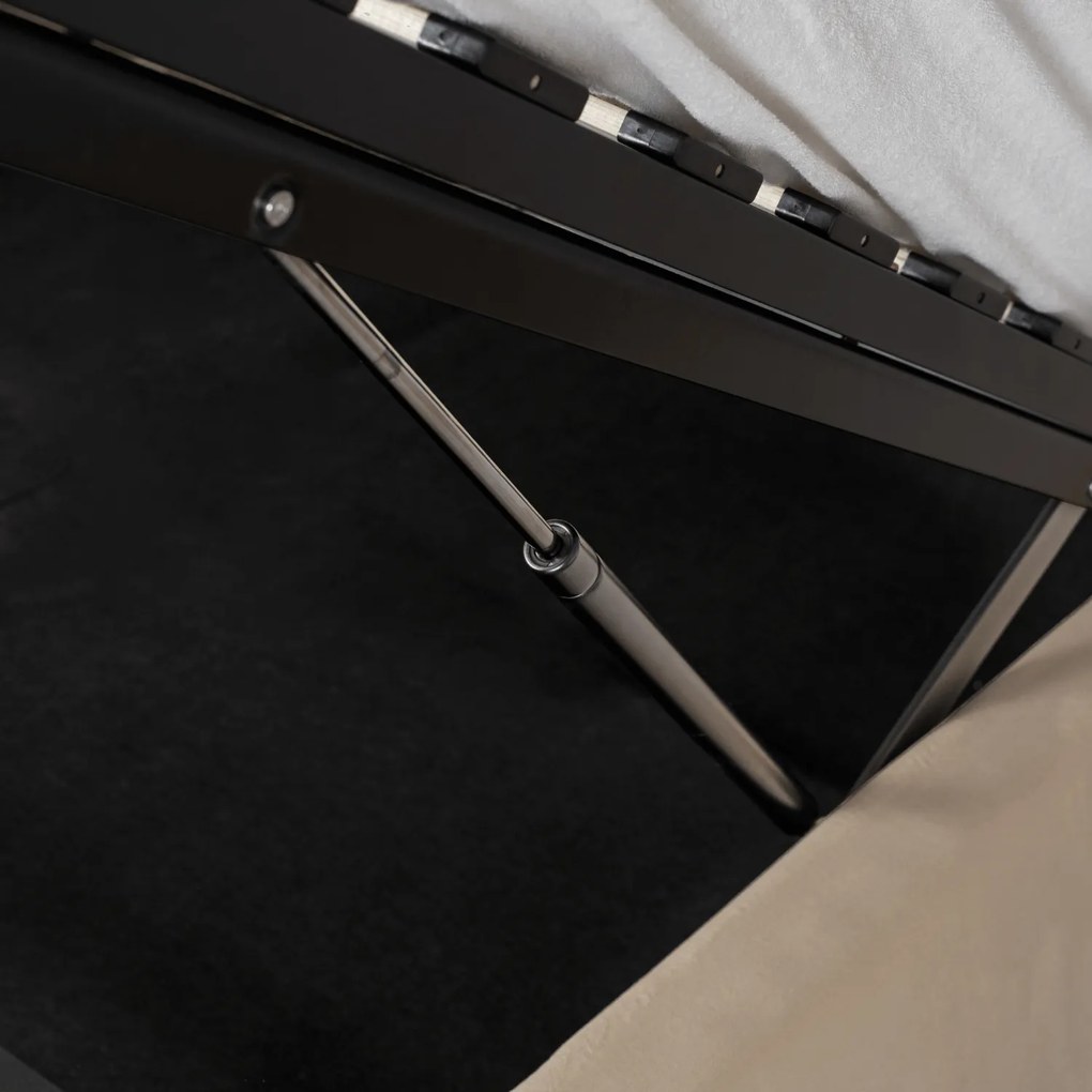 Łóżko Tapicerowane 160x200 cm HAGA ze Stelażem i Pojemnikiem Dwuosobowe Welurowe Kremowe