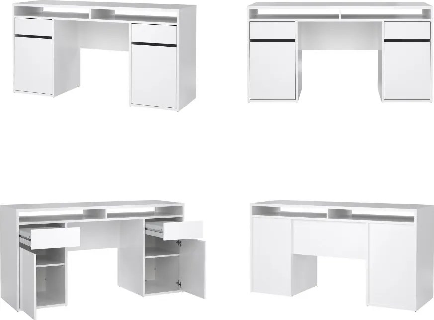 Biurko w połysku z kontenerkami Function Plus 149 cm biały