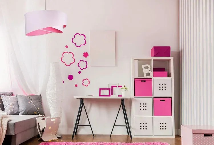 Biało-różowa lampa wisząca z abażurem - 8X EX990 L1-F88
