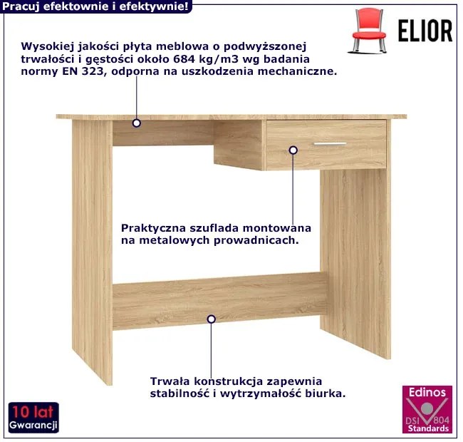 Proste biurko z jedną szufladą dąb sonoma - Axon