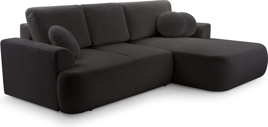 Masseno Narożnik FILO z funkcją spania i pojemnikiem na pościel Narozniki L, Rozkładana sofa - Czarny, CORAL 60