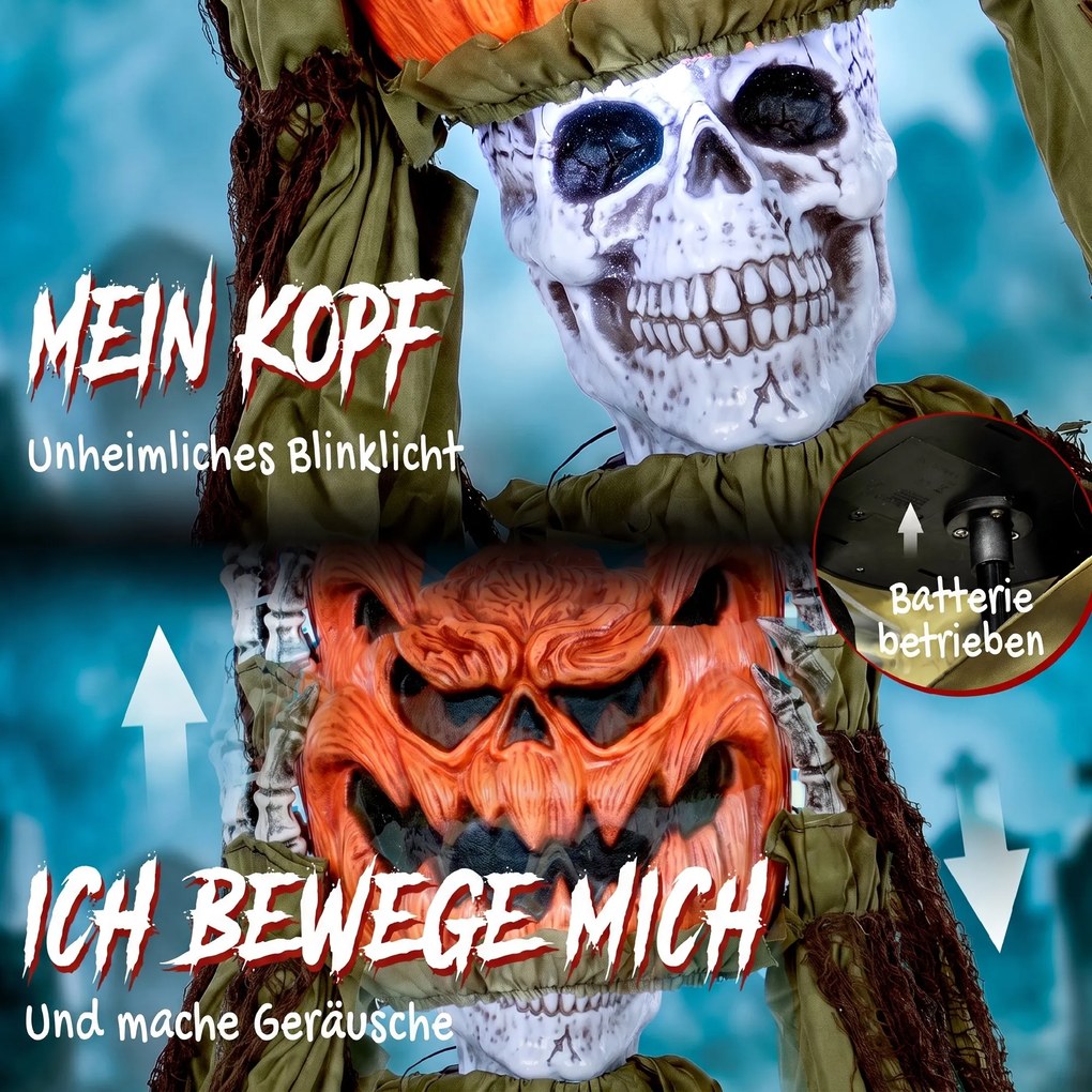 HOMCOM Animowany wyskakujący dyniowy szkielet, 173 cm, przerażająca dekoracja Halloween z oświetleniem oraz aktywacją dźwiękową i dotykową | Aosom PL
