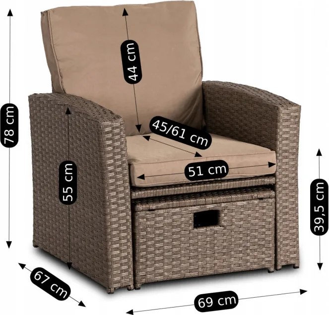 Zestaw Mebli Ogrodowych FLORYDA Beżowy Sofa Krzesła Pufy Stolik Tarasowy Technorattan Nowoczesny