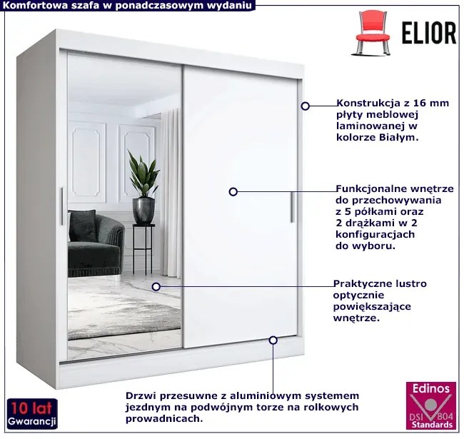 Szafa przesuwna biały mat 180 cm - Seko 5X