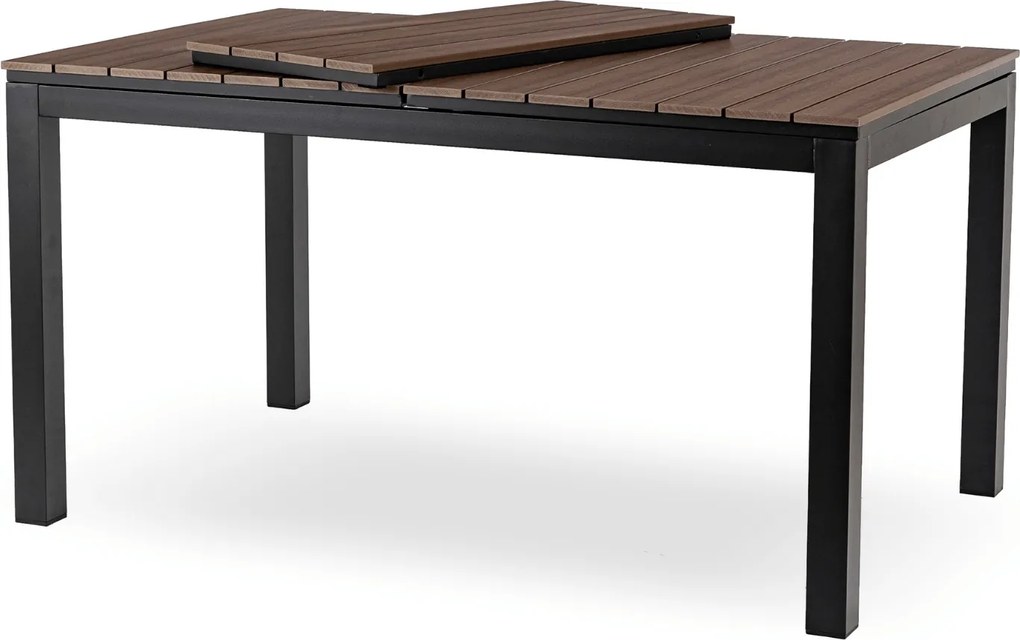 Rozkładany stół ogrodowy, kompozytowy Castello 140-180 cm, blat orzech, podstawa czarna