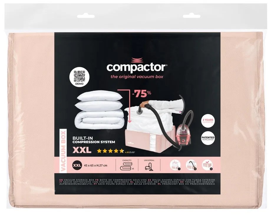 Plastikowy pojemnik próżniowy do przechowywania ubrań 65x45x27 cm Pink Edition – Compactor