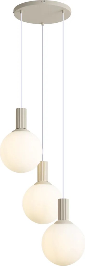 Skandynawska lampa wisząca beżowa z opalowym szkłem 3-punktowa - Polly