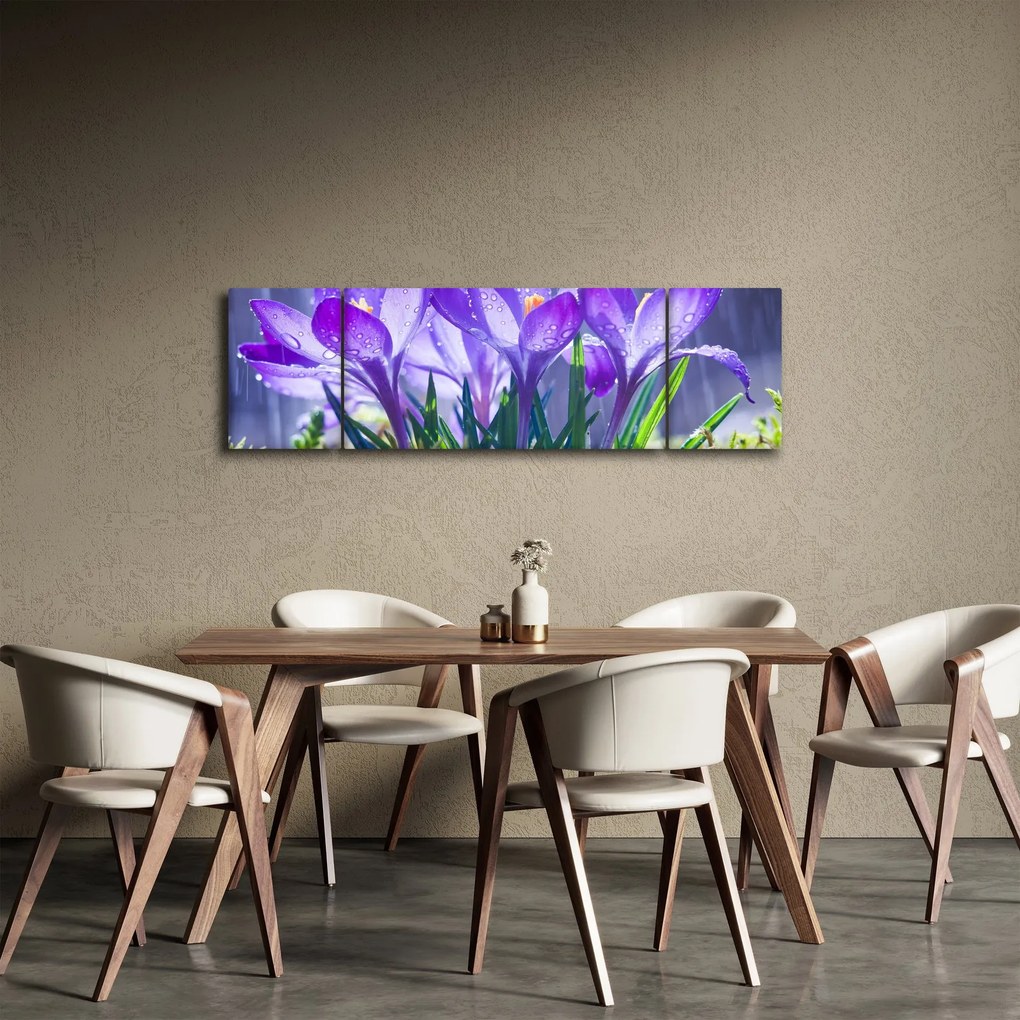 Obraz kwiatów w deszczu (170x50 cm)