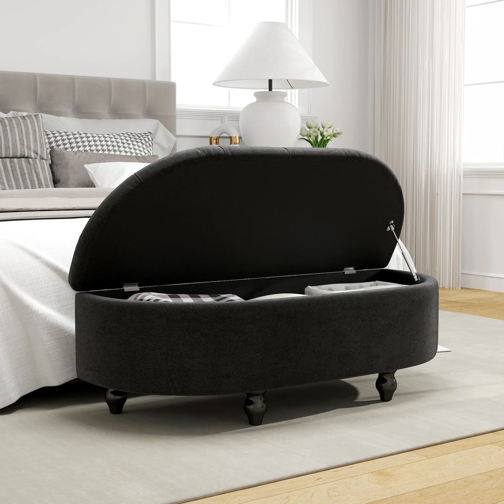 HOMCOM Stołek z Przestrzenią do Przechowywania, 2-w-1, Tapicerowany, Pokrycie Aksamitne, Hydrauliczne Amortyzatory, 120 x 46 x 42 cm, Niebieski