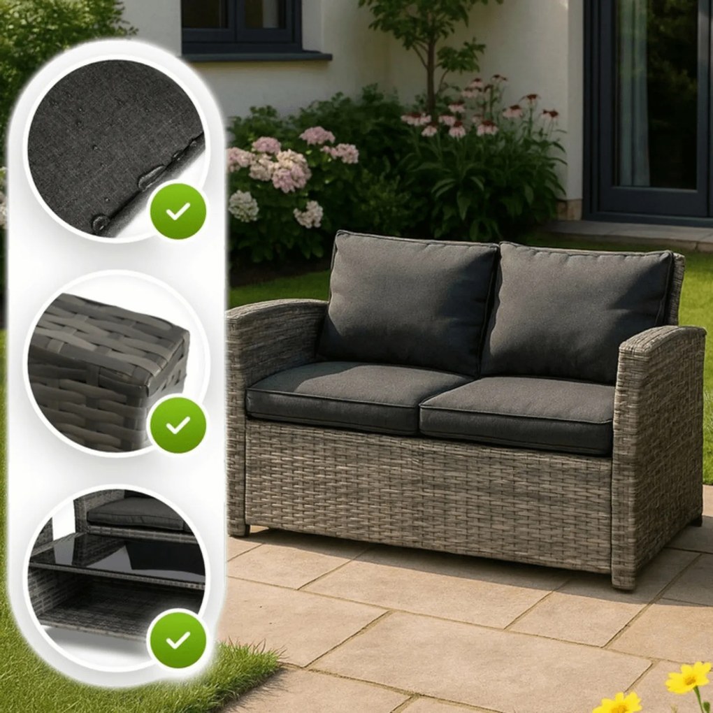 Zestaw Mebli Ogrodowych DOVER Szary Sofa Fotele Stolik Tarasowy Technorattan Nowoczesny