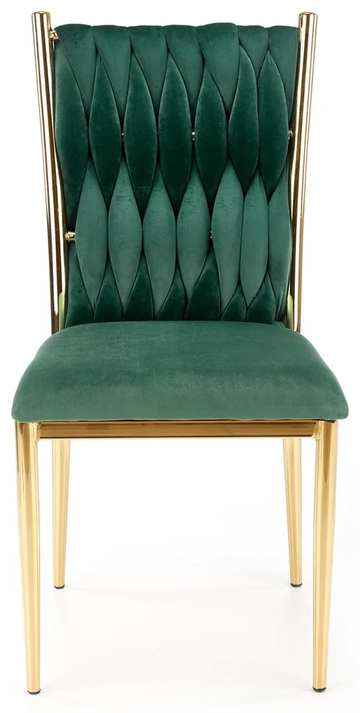 K436 krzesło ciemny zielony/złoty, glamour, warkocz, plecione, velvet