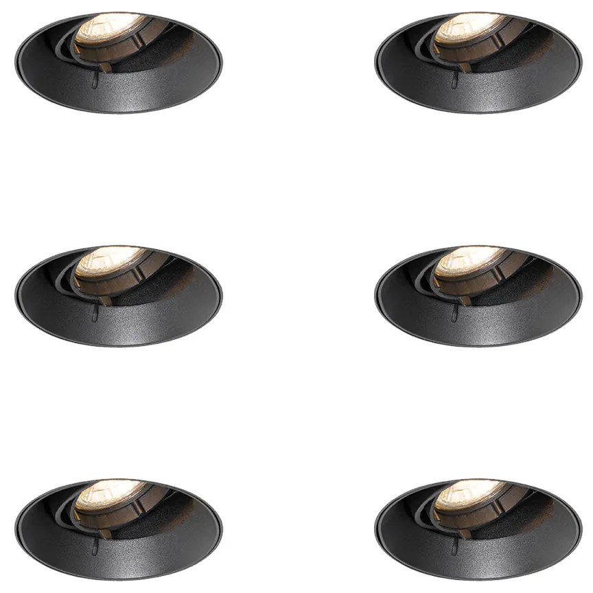 Zestaw 6 nowoczesnych reflektorów wpuszczanych czarnych GU10 okrągłych bezramkowych - Oneon