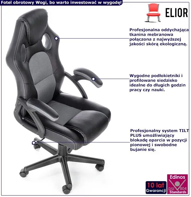 Fotel obrotowy gamingowy czarny + popiel M1-N65