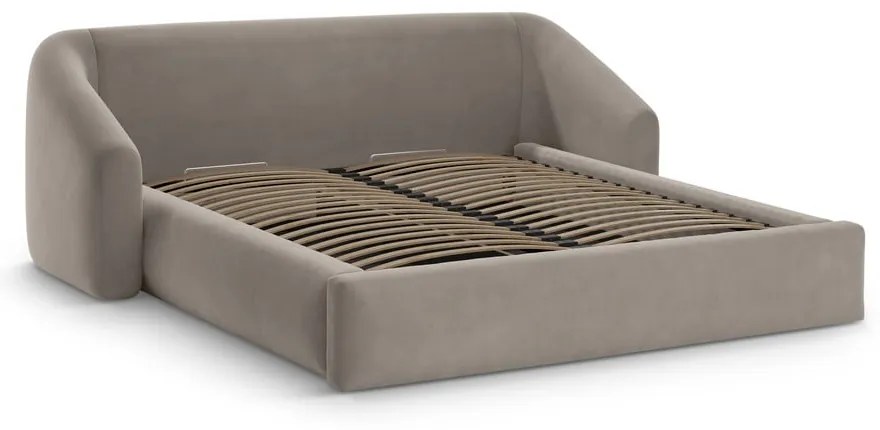 Jasnobrązowe tapicerowane łóżko dwuosobowe ze schowkiem ze stelażem 140x200 cm Campi – Cosmopolitan Design