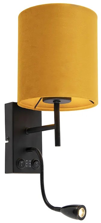 Lampa ścienna czarna z aksamitnym żółtym kloszem - Stacca Nowoczesny Oswietlenie wewnetrzne