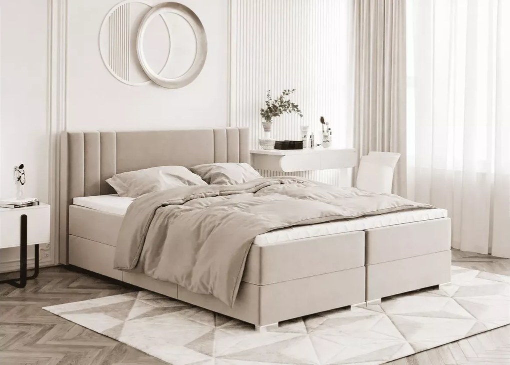 Łóżko kontynentalne Malaga boxspring z pojemnikami materac bonellowy tapicerowane