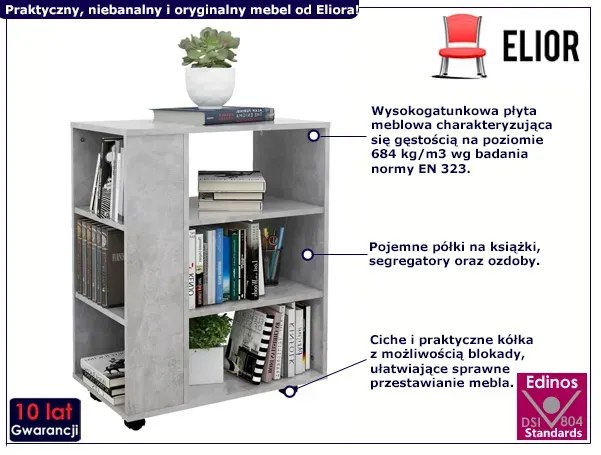 Kontenerek biurowy z półkami szarość betonu - Vago 3X
