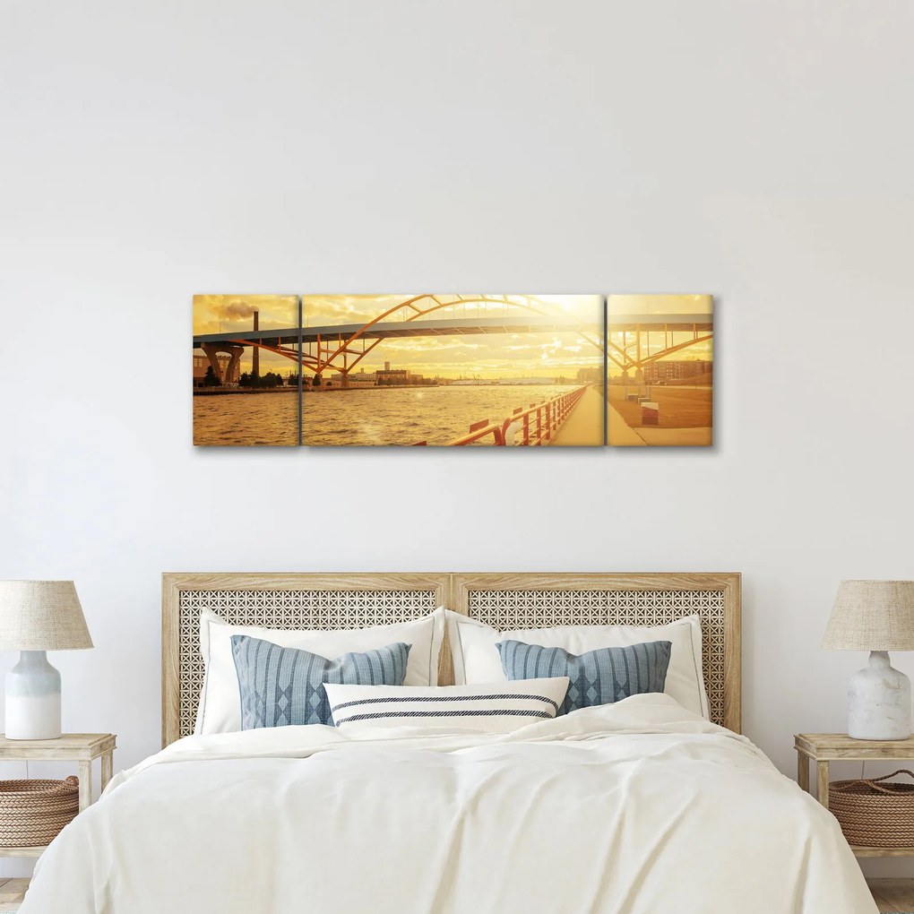 Obraz mostu z zachodem słońca (170x50 cm)