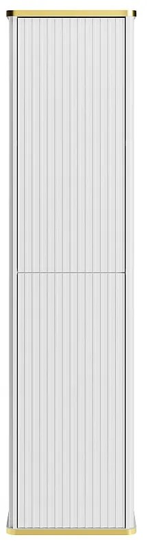 Podwieszana szafka łazienkowa prążkowana  ze złotą lamówką - Biała - H140 cm - KELIZA