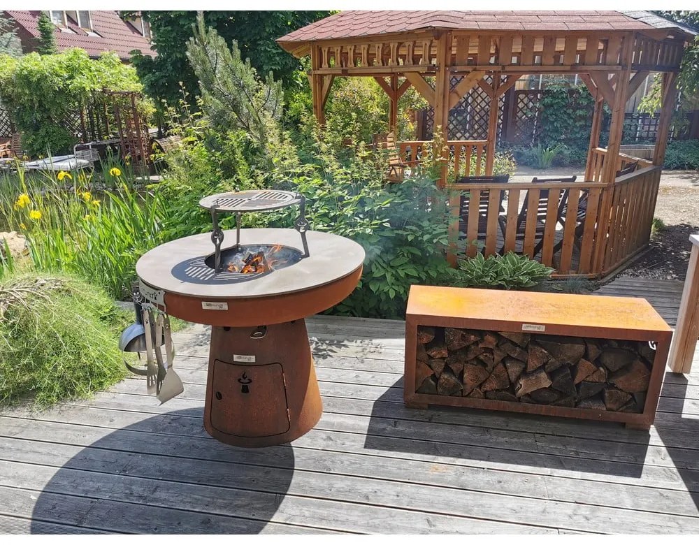 Brązowa stalowa skrzynia na drewno Remundi, szer. 119 cm