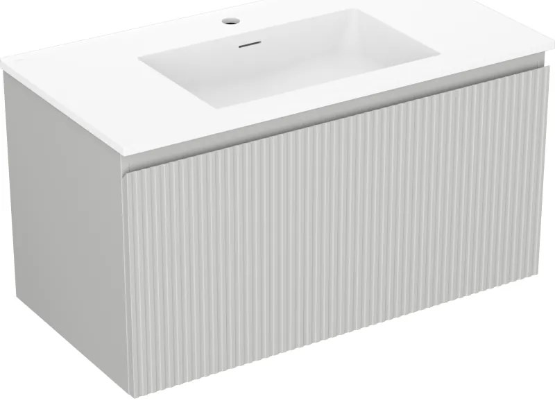 Mexen Rivel szafka łazienkowa 90 cm z umywalką Otis, 1 szuflada, ryflowana , szara mat/biała mat - 91A20-09047-1-BF62-W18M01