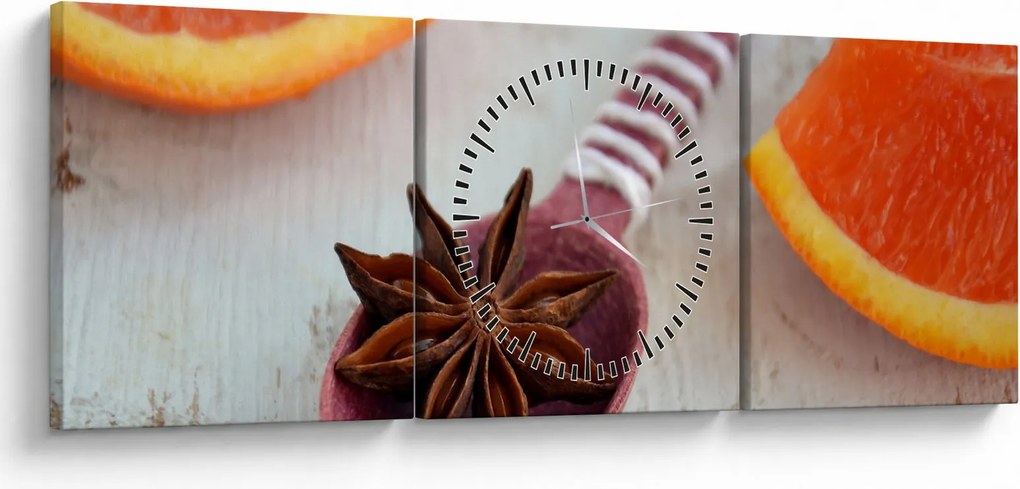 Obraz cynamonu na łyżce (z zegarem) (90x30 cm)