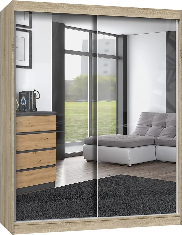 Szafa Iga 160/A | Dąb Sonoma | 160x61x200 cm | Nowoczesna Szafa Przesuwna z Lustrami