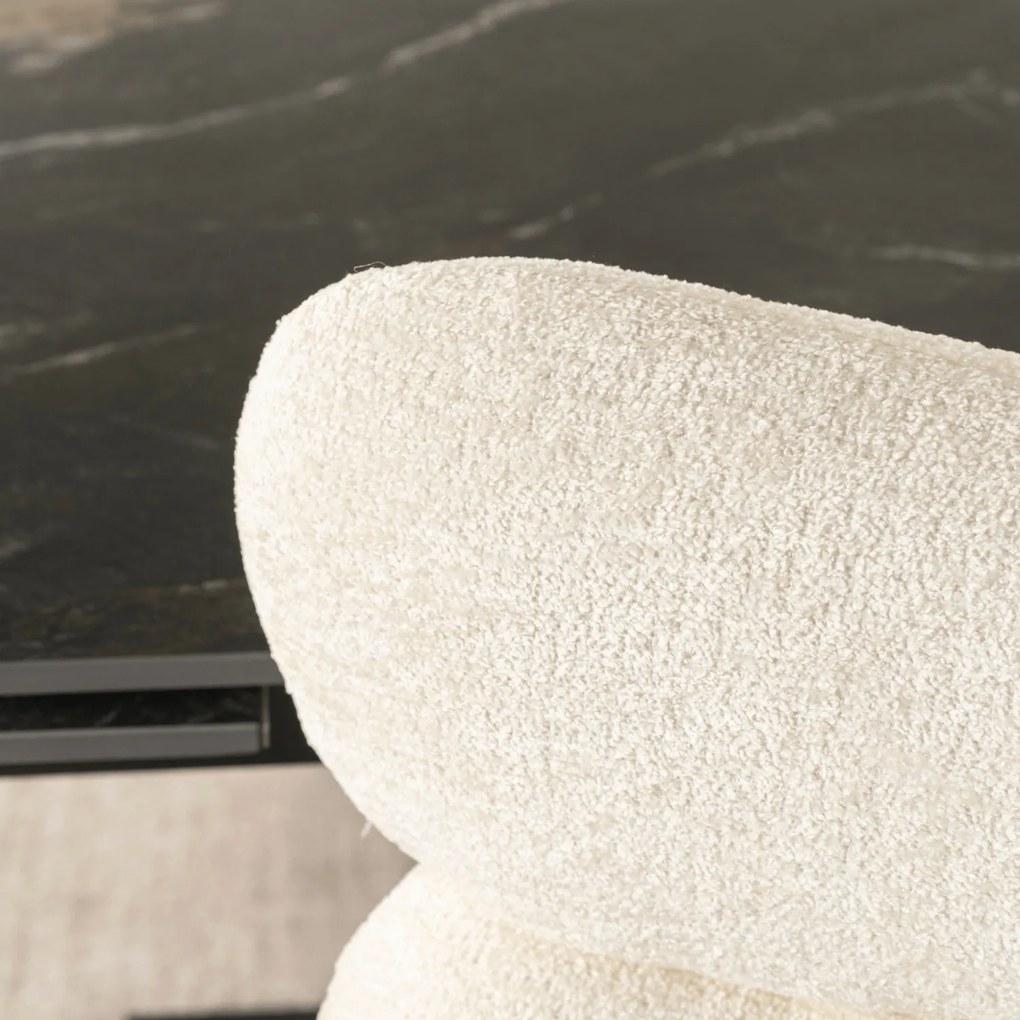 Krzesło Tapicerowane Obrotowe ALVARO Kremowe Boucle Nowoczesne