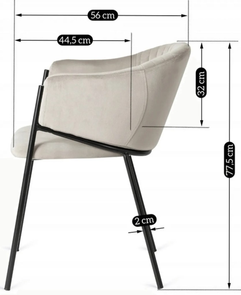 Krzesło Tapicerowane do Salonu INNES 2 Szare Welurowe Nowoczesne Loft