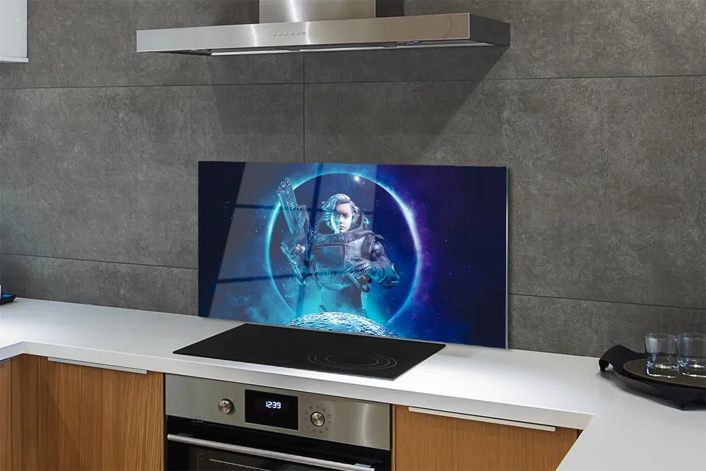 Szkło do Kuchni na Ścianę Kobieta na tle Księżyca w Kosmosie