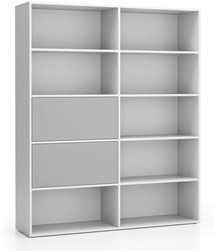 Regał biurowy szeroki LAYERS, 2 schowki, 1582 x 400 x 1905, biały/szary