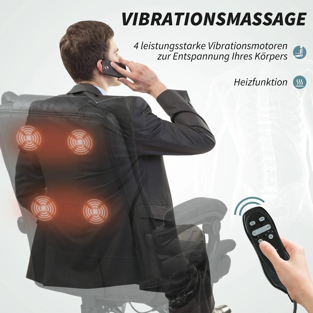 Vinsetto Fotel biurowy z funkcją masażu, z podnóżkiem, regulowany, 64 cm x 70 cm x 118 cm, Czarny