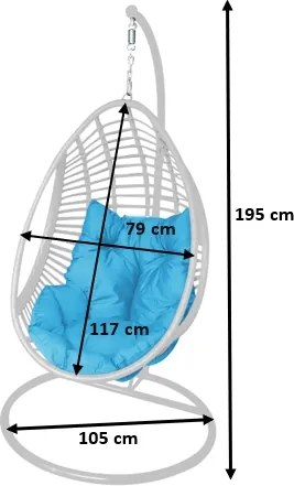 Biały kokon technorattanowy Bellissimo z niebieską poduszką