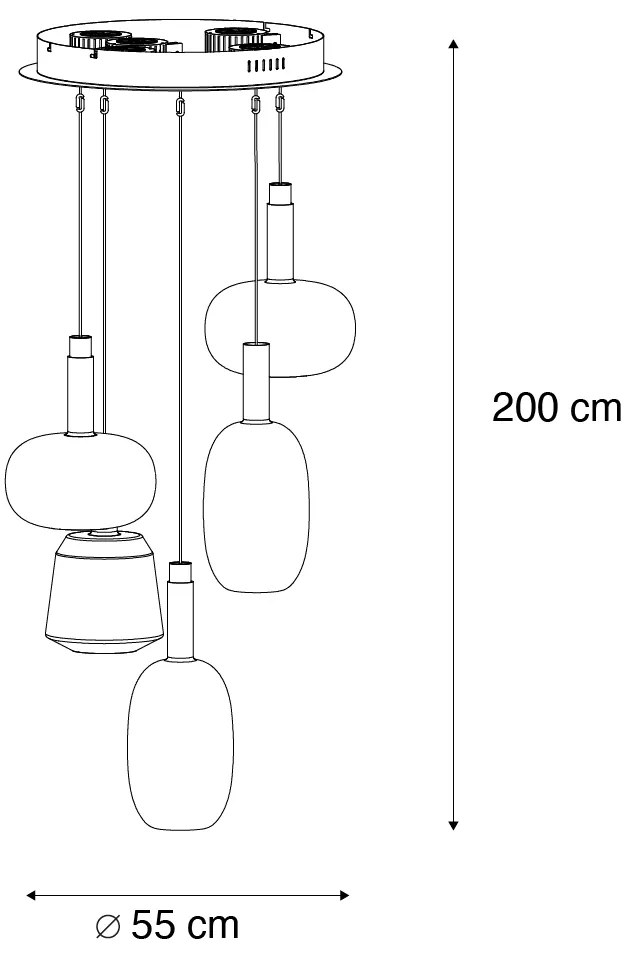 Lampa wisząca czarna z wielokolorowym szkłem okrągła z LED 6-punktowa Easylift - Irides Nowoczesny Oswietlenie wewnetrzne