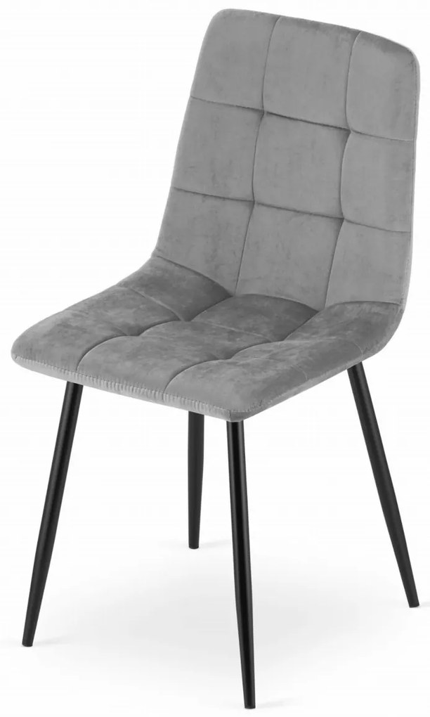 Krzesło aksamitne KARA jasnoszare na czarnych nogach