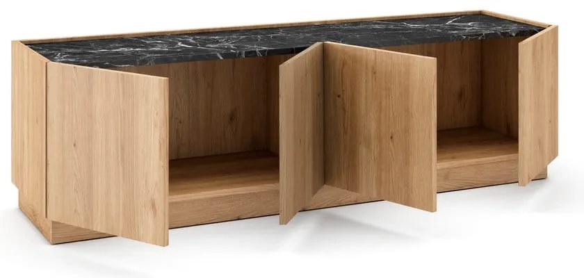 Czarno-naturalna szafka pod TV w dekorze dębu 160x48 cm Dione – Marckeric