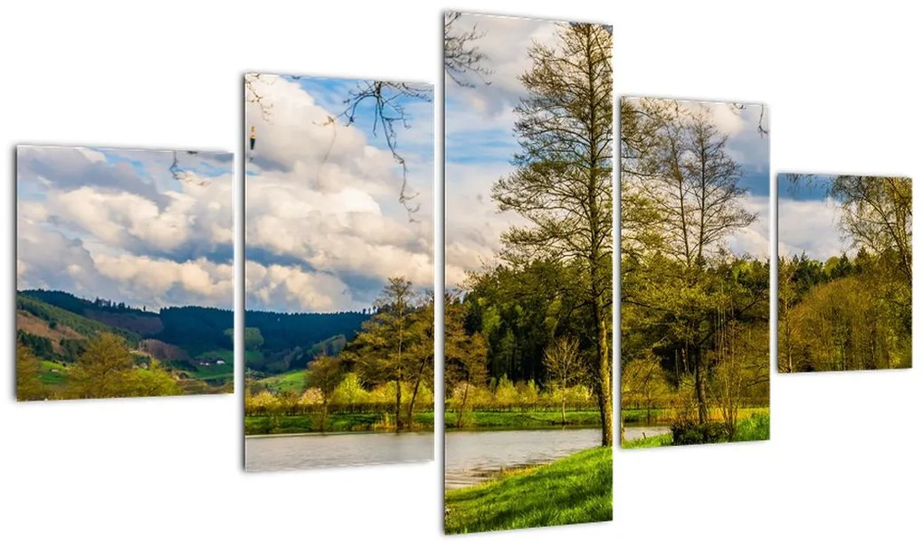 Obraz łodzi nad jeziorem (125x70 cm)