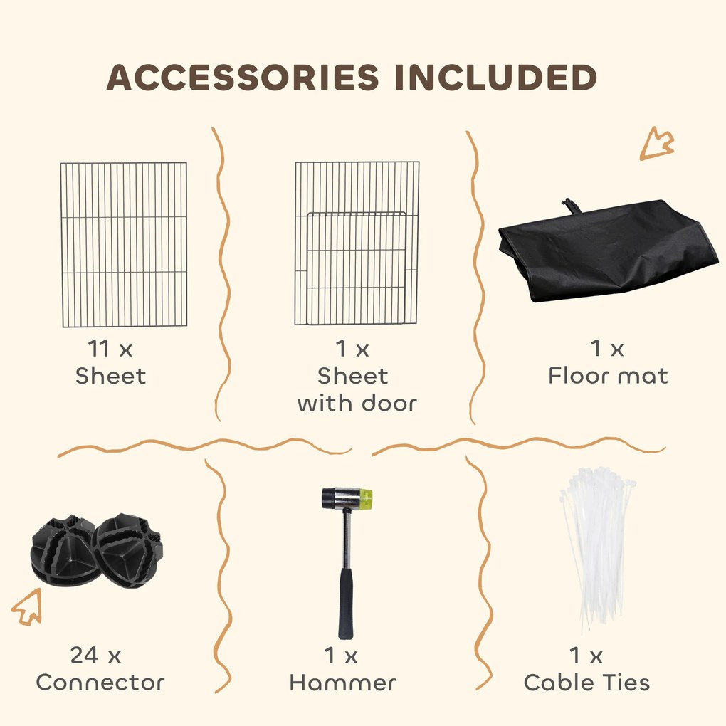 PawHut Wybieg dla małych zwierząt z 12 panelami, klatka dla królików, świnek morskich, 120x60x40 cm, czarny | Aosom PL