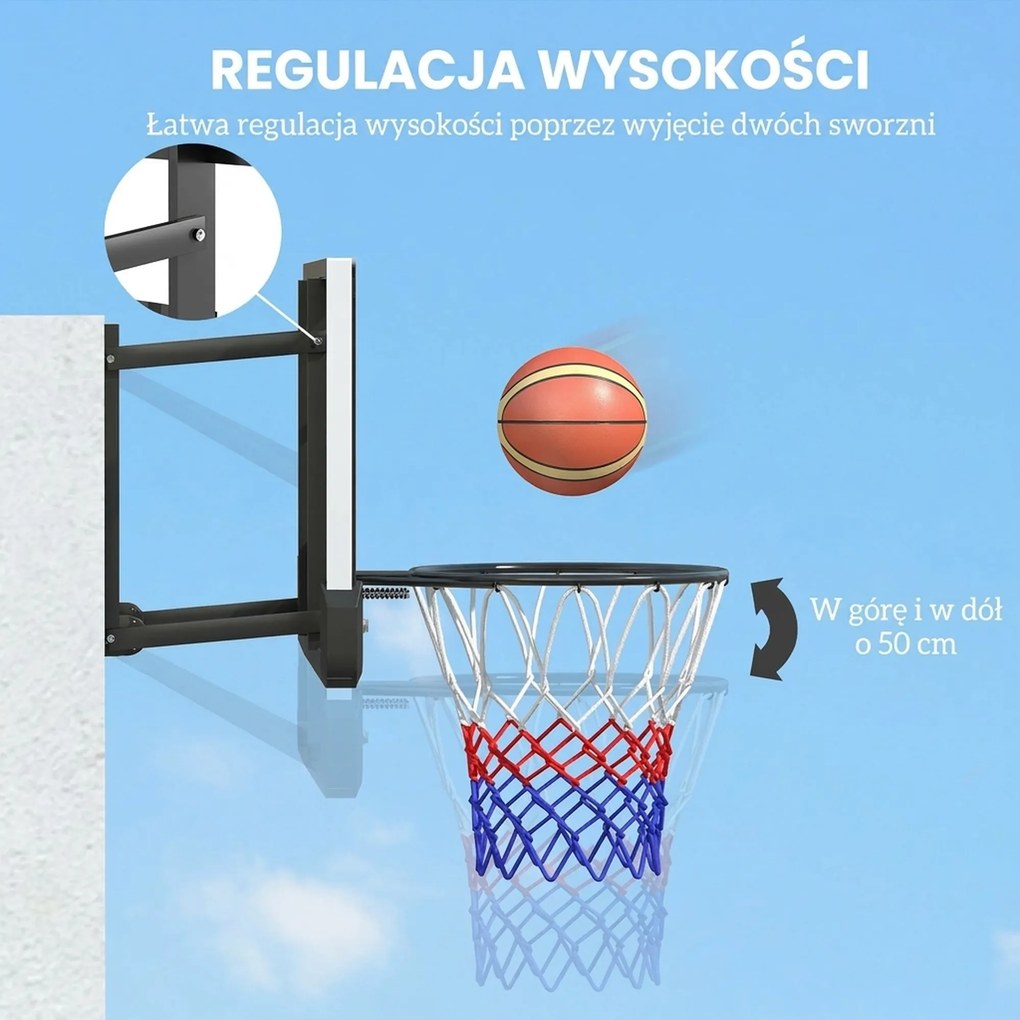 SPORTNOW Kosz do koszykówki na montaż ścienny, kosz na sprężynie, tablica odporna na pęknięcia, Czarno/Czerwony