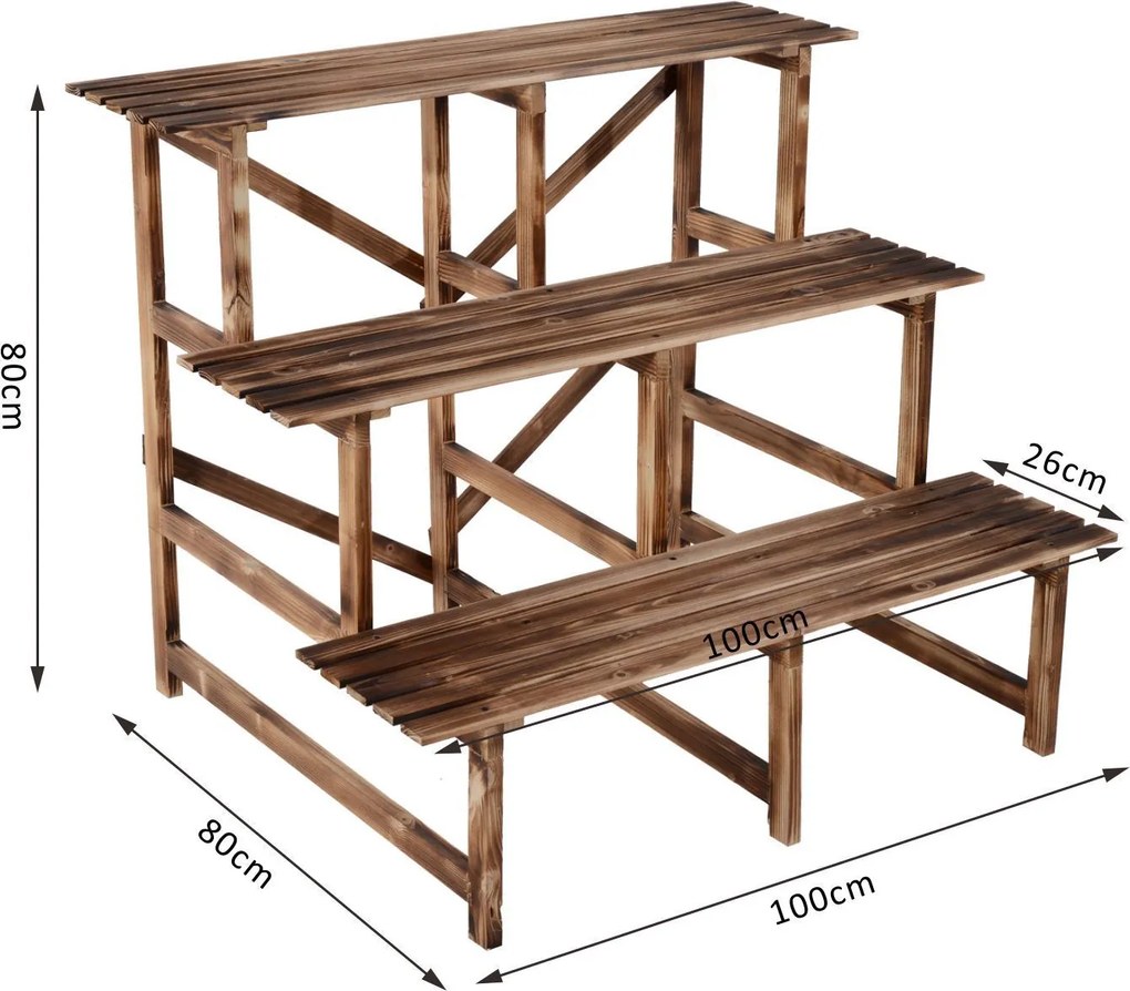 Outsunny regał na rośliny półka na kwiaty regał na kwiaty półka na rośliny stojak na kwiaty 3 stopnie drewno jodłowe kolor ciemnobrązowy 100 x 80 x 80 cm