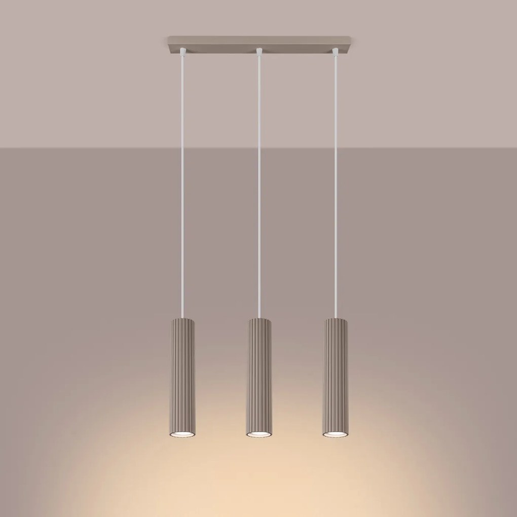 Lampa wisząca KARBON 3L taupe ryflowana SOLLUX LIGHTING