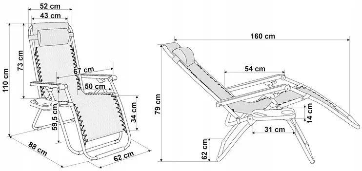 Szary składany leżak plażowy z podłokietnikami - Asemo